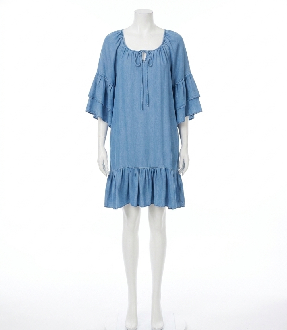 NEW KAREN KANE ruffle hem mini dress - petite in chambray